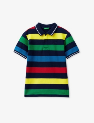 BENETTON: Logo-embroidered striped cotton polo shirt 6-14 years