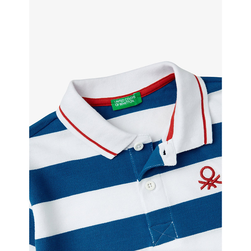 Shop Benetton Boys Royal Blue Stripe Kids Logo-embroidered Striped Cotton Polo Shirt 6-14 Years
