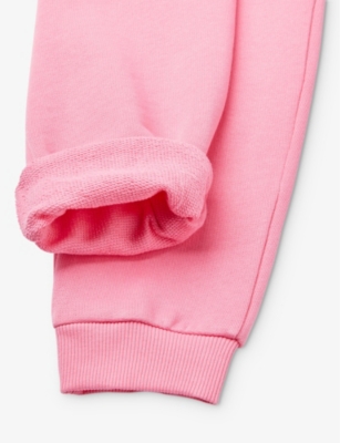 Shop Benetton Brand-embroidered Elasticated-waist Organic-cotton Jogging Bottoms 6-14 Years In Fuchsia Pink