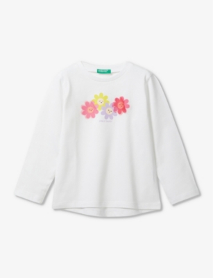 Shop Benetton White Graphic-print Long-sleeve Cotton T-shirt 18 Months - 6 Years