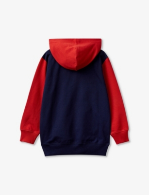 Shop Benetton Colour-block Branded-print Cotton-jersey Hoody 6-14 Years In Grey/navy Block