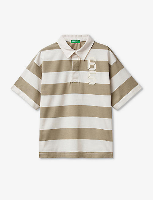 BENETTON: Stripe-print logo-embroidered cotton polo shirt 6-14 years