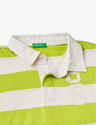 Shop Benetton Boys Lime Stripe Kids Stripe-print Logo-embroidered Cotton Polo Shirt 6-14 Years