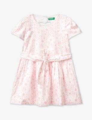 BENETTON: Floral-print belted cotton dress 18 months-6 years