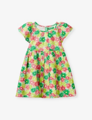Benetton Babies' Floral-print Crinkled Woven Dress 18 Months - 6 Years In Multi