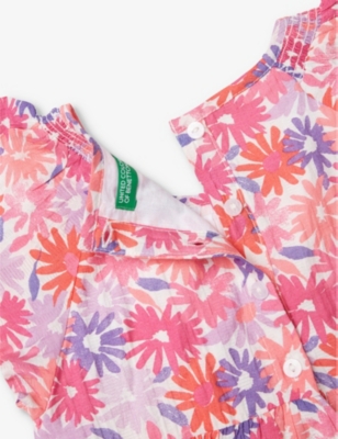 Shop Benetton Pink/lilac Patt Floral-print Crinkled Woven Dress 18 Months - 6 Years