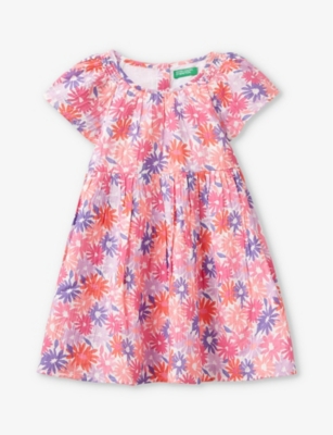Shop Benetton Floral-print Crinkled Woven Dress 18 Months - 6 Years In Pink/lilac Patt