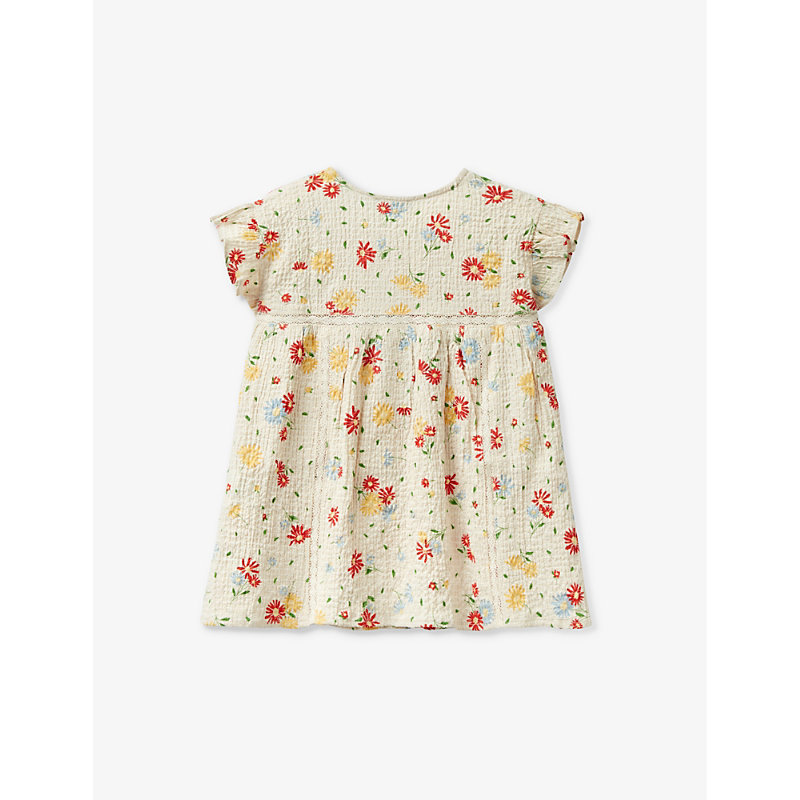 Shop Benetton Girls Cream And Red Patt Kids Floral-print Crepe Stretch-woven Top 6-14 Years