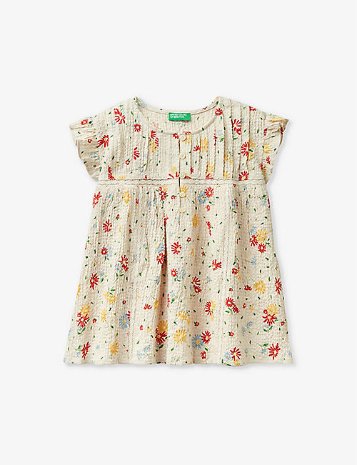 BENETTON: Floral-print crepe stretch-woven top 6-14 years