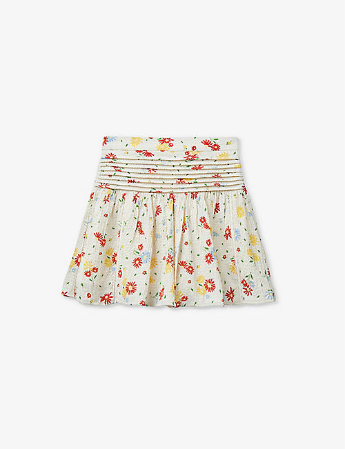 BENETTON: Floral-print pleated stretch-crepe mini skirt 6-14 years