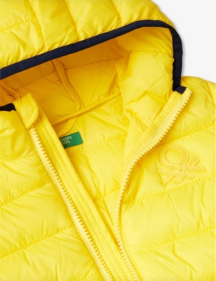 Shop Benetton Sunshine Yellow Logo-embroidered Padded Shall Jacket 18 Months - 6 Years
