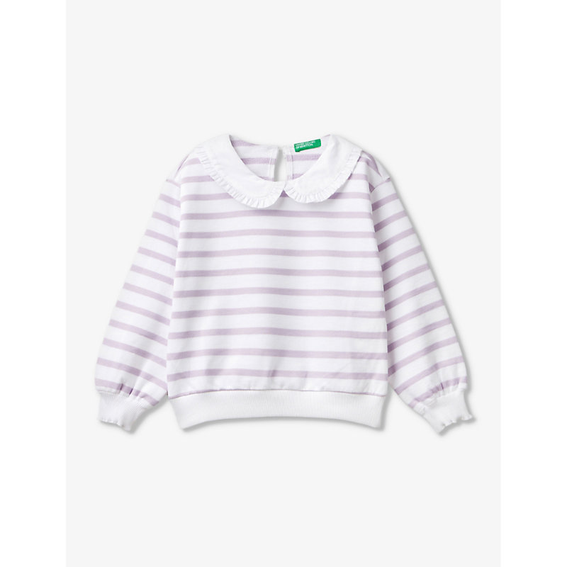 Shop Benetton Lilac Stripe Stripe-print Frilled-collar Cotton Sweatshirt 18 Months - 6 Years