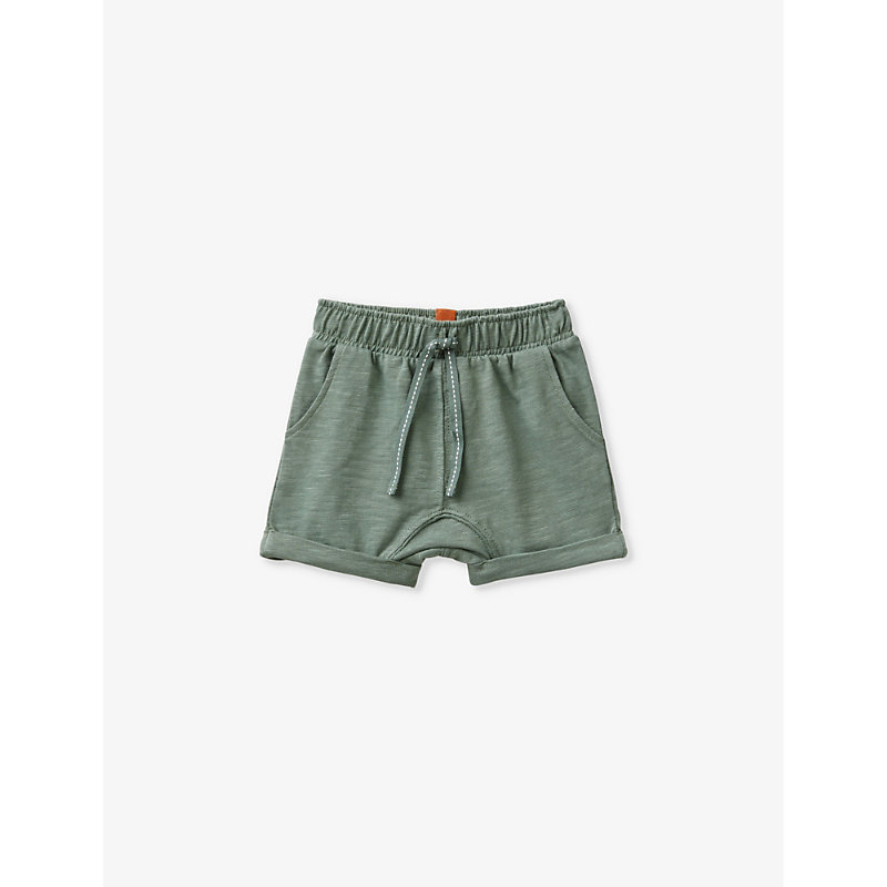 Shop Benetton Boys Khaki Green Kids Elasticated-waist Cotton-jersey Shorts 1-18 Months