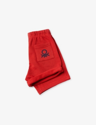 Shop Benetton Boys Red Kids Logo-embroidered Regular-fit Cotton Shorts 18 Months-6 Years