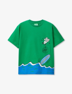Shop Benetton Boys  Green Kids Snoopy Graphic-print Short-sleeve Cotton T-shirt 6-14 Years
