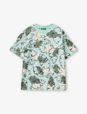 Shop Benetton Boys Kids Tropical-print Short-sleeve Cotton-jersey T-shirt 6-14 Years In Multicoloured