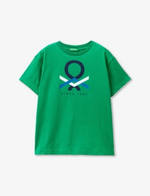 Benetton Boys  Green Kids Logo-print Short-sleeve Organic-cotton T-shirt 6-14 Years