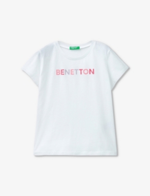 BENETTON: Glitter logo-print short-sleeve organic-cotton T-shirt 6-14 years
