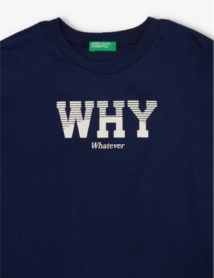 Shop Benetton Boys Vy Blue Kids Slogan-print Short-sleeve Cotton-jersey T-shirt 6-14 Years In Navy Blue
