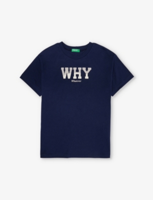 Shop Benetton Boys Navy Blue Kids Slogan-print Short-sleeve Cotton-jersey T-shirt 6-14 Years