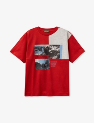 Benetton Boys Red Kids Graphic-print Short-sleeve Cotton T-shirt 6-14 Years