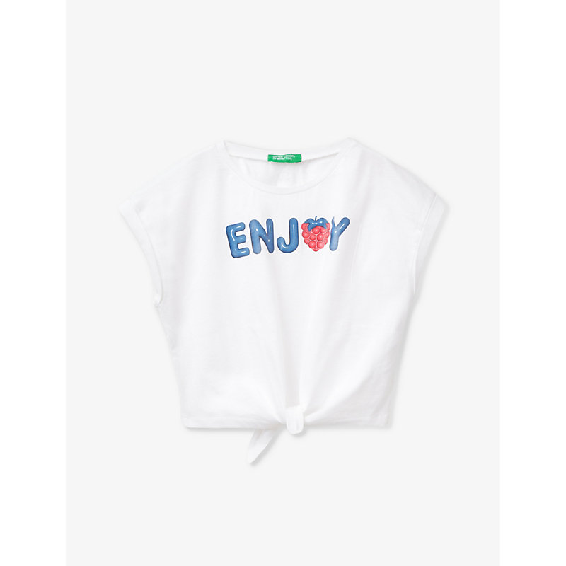 Benetton Kids' Enjoy Knotted Organic Cotton-jersey T-shirt 6-14 Years In White
