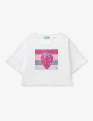 Shop Benetton Girls White Kids Strawberry-print Cotton-jersey T-shirt 6-14 Years