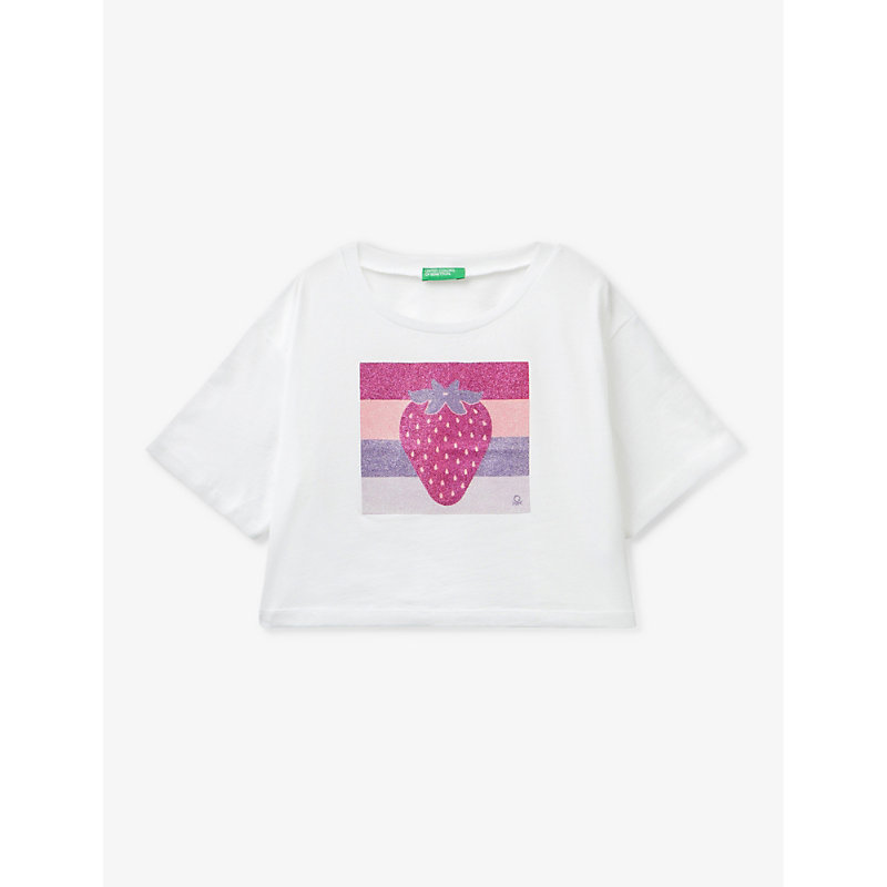 Shop Benetton Girls White Kids Strawberry-print Cotton-jersey T-shirt 6-14 Years