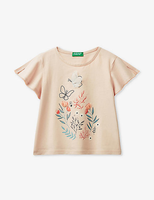 BENETTON: Floral print and tulle-applique cotton-jersey T-shirt 18 months - 6 years