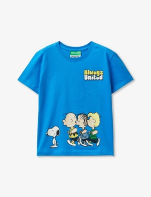Benetton Boys Bright Blue Kids Snoopy Graphic-print Short-sleeve T-shirt 18 Months-6 Years