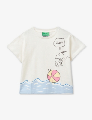 Shop Benetton Snoopy Graphic-print Short-sleeve Cotton T-shirt 18 Months-6 Years In Stone