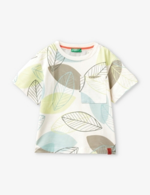 Shop Benetton Boys Kids Tropical-print Short-sleeve Cotton-jersey T-shirt 18 Months - 6 Years In Multicoloured