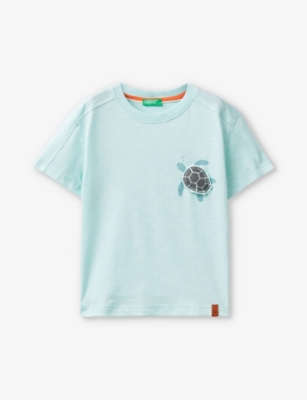 Shop Benetton Boys Aquamarine Kids Turtle-appliqué Short-sleeve Cotton-jersey T-shirt 18 Months - 6 Years