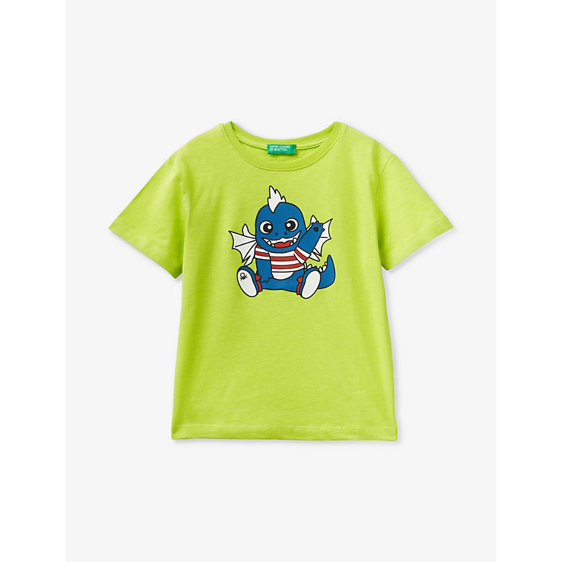 Benetton Boys Lime Kids Monster-print Short-sleeve Cotton T-shirt 18 Months-6 Years