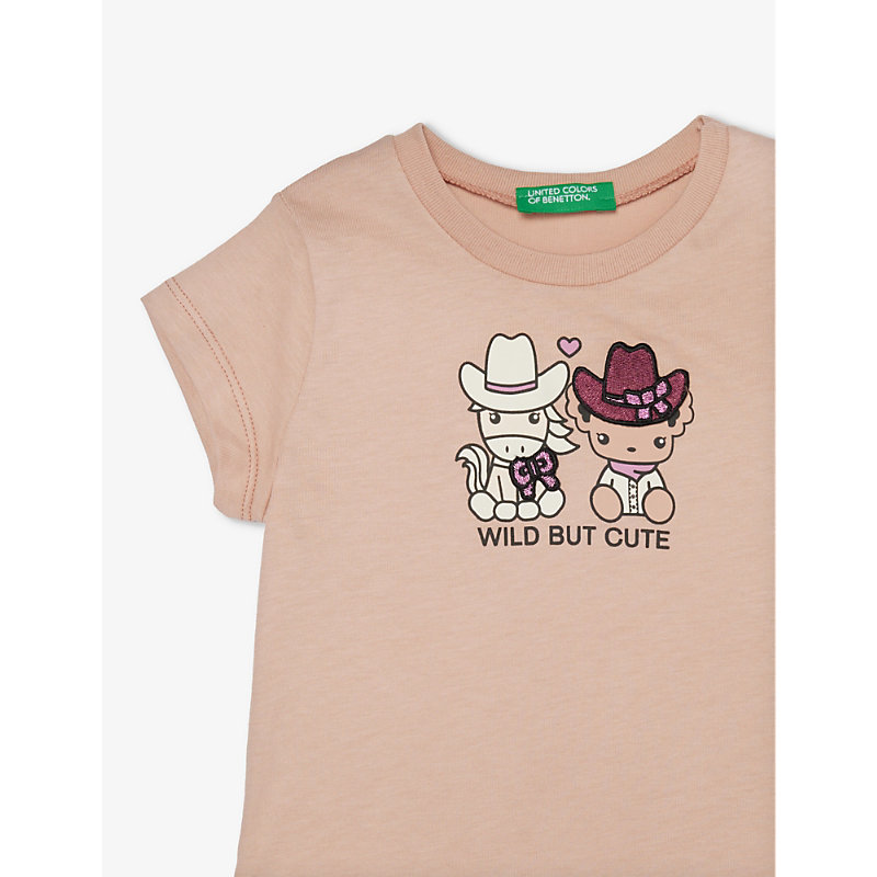 Shop Benetton Girls Vintage Pink Kids Graphic-print Short-sleeve Cotton-jersey T-shirt 18 Months - 6 Year