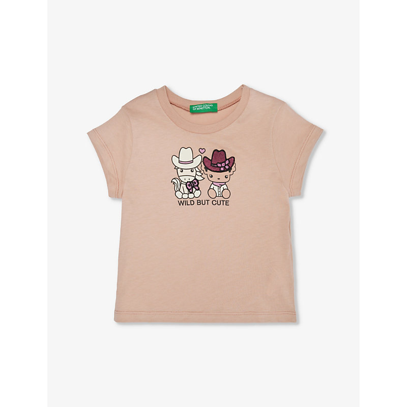 Shop Benetton Girls Vintage Pink Kids Graphic-print Short-sleeve Cotton-jersey T-shirt 18 Months - 6 Year