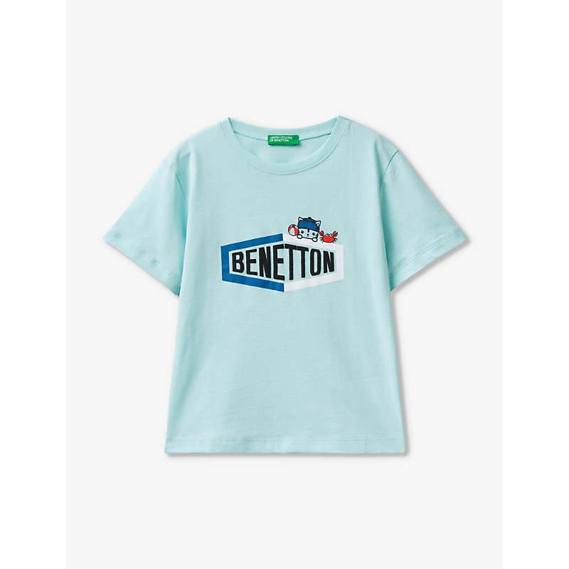 Benetton Babies'  Pale Green Branded-print Short-sleeved Cotton-jersey T-shirt 18 Months - 6 Years