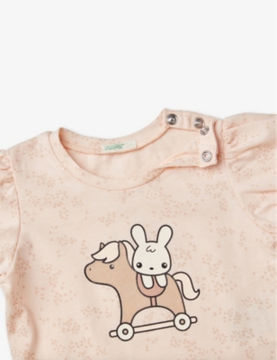 Shop Benetton Pale Pink Graphic-print Frill-sleeve Organic-cotton T-shirt 1-18 Months
