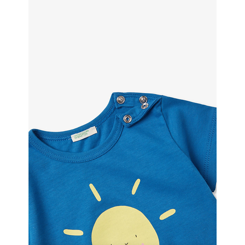 Shop Benetton Girls Blue Kids Logo-print Short-sleeve Organic-cotton T-shirt 1-18 Months
