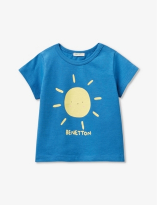Benetton Girls Blue Kids Logo-print Short-sleeve Organic-cotton T-shirt 1-18 Months
