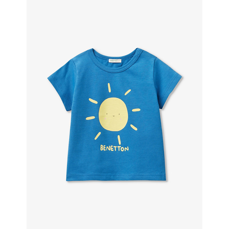 Benetton Girls Blue Kids Logo-print Short-sleeve Organic-cotton T-shirt 1-18 Months