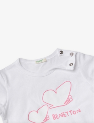 Shop Benetton Girls White Kids Logo-print Short-sleeve Organic-cotton T-shirt 1-18 Months