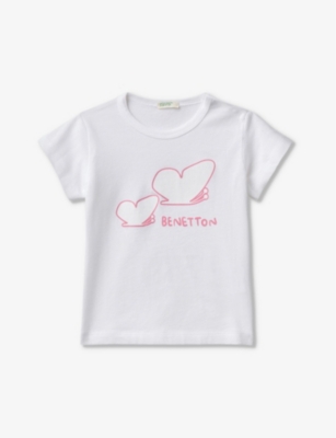Benetton Girls White Kids Logo-print Short-sleeve Organic-cotton T-shirt 1-18 Months