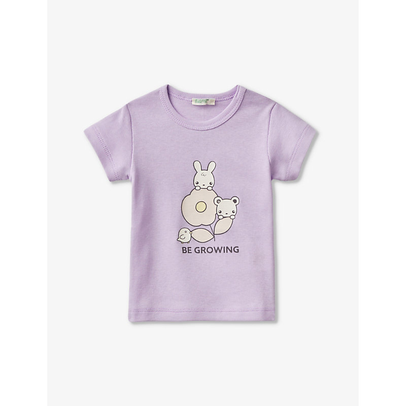 Shop Benetton Lilac Logo-print Short-sleeve Organic-cotton T-shirt 1-18 Months