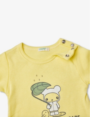 Shop Benetton Pale Yellow Logo-print Short-sleeve Organic-cotton T-shirt 1-18 Months