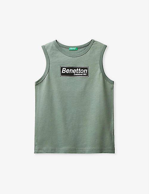 BENETTON: Branded-print sleeveless organic-cotton top 6-14 years
