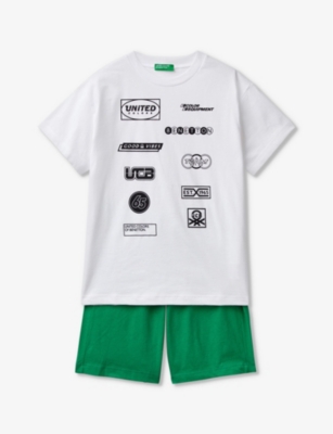 BENETTON: Logo-print short-sleeve cotton shorts and T-shirt set 6-14 years
