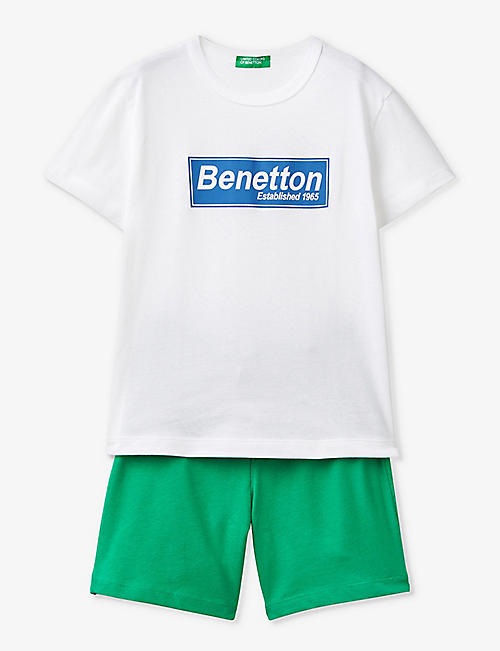 BENETTON: Logo text-print T-shirt and short cotton-jersey set