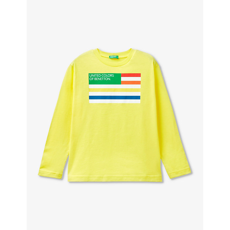 Benetton Boys Sunshine Yellow Kids Logo-print Long-sleeve Cotton T-shirt 6-14 Years