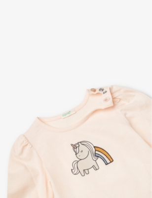 Shop Benetton Pale Pink Unicorn-print Organic-cotton T-shirt 1-18 Months